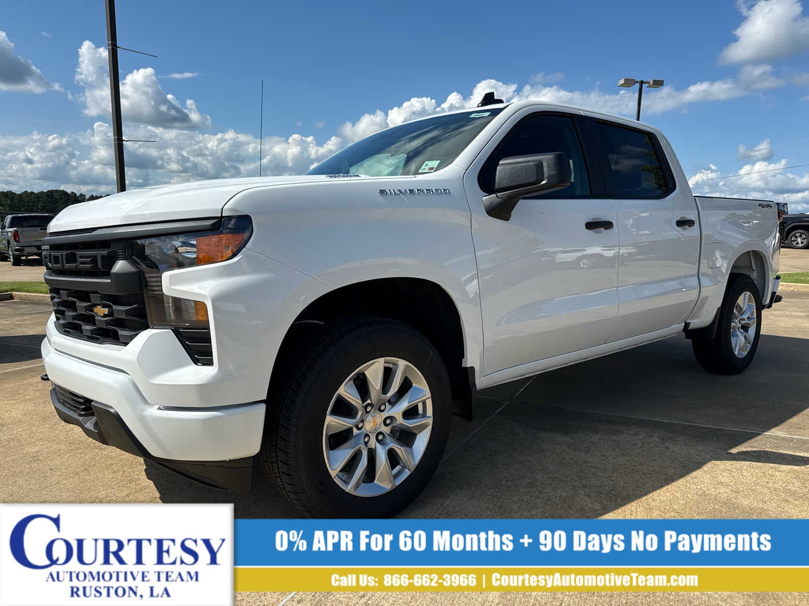 2026 Chevrolet Silverado 1500 Custom in Summit White — front three-quarter view