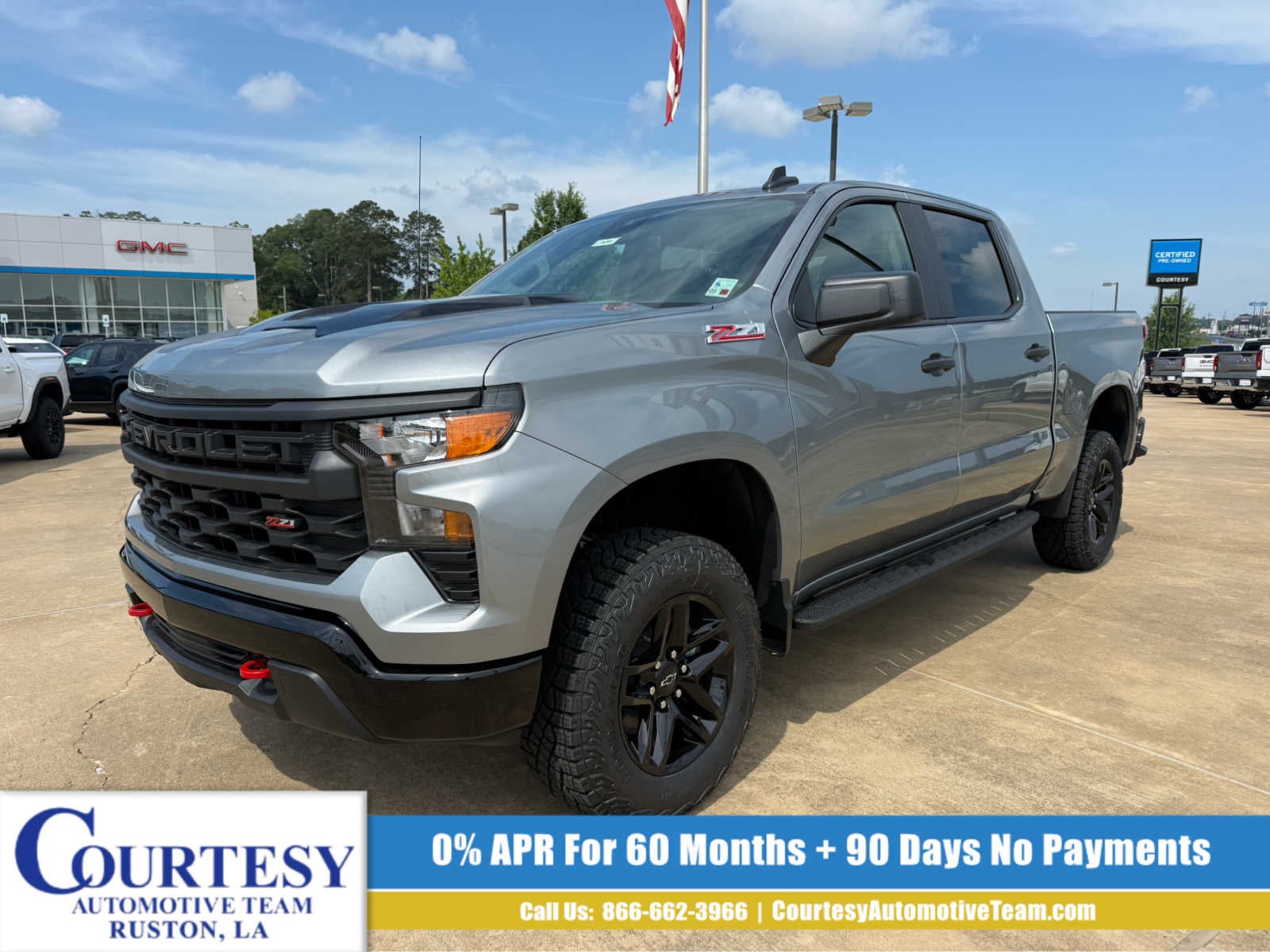 2026 Chevrolet Silverado 1500 Custom Trail Boss in Sterling Gray Metallic — front three-quarter view